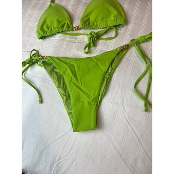 Mermaid Swimwear Double Ring Ornaments Green 2 Piece Bikini Size Large RefN03 - Picture 5 of 8